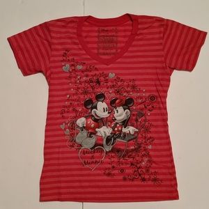 Disney Minnie Mickey T-SHIRT Red Small  Striped